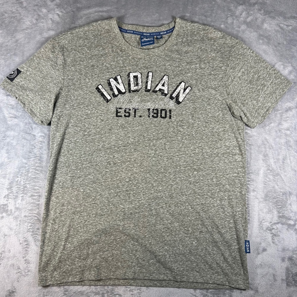 Indian Motorcycle Mens Graphic T-Shirt L Heather Gray Green Distressed Est 1901